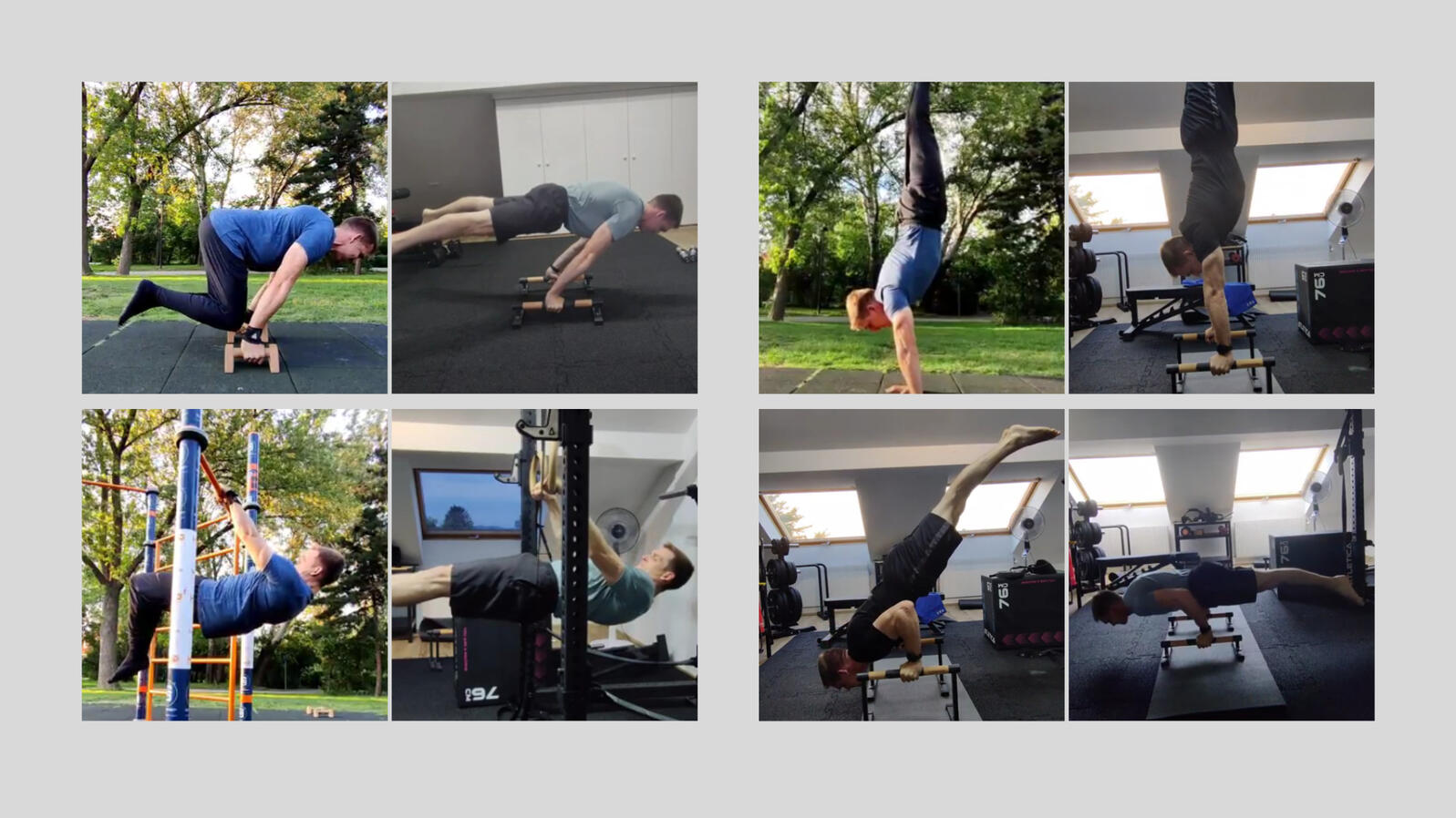 Galerie Progress Mobile Christoph Fortschritt der letzten Jahre in mehreren Bildern, von Planche über Frontlever bis Handstand